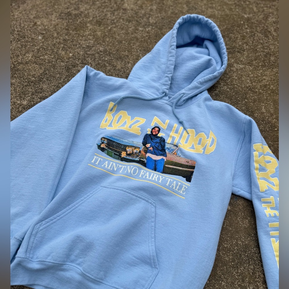 Blue and yellow Bozzang hoodie
Boys N the  Hood. Size Small